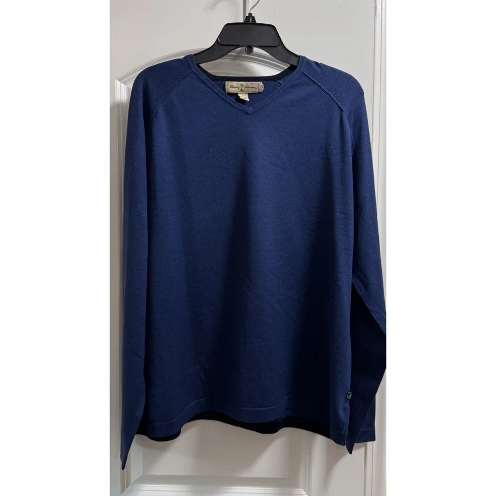 Tommy‎ Bahama Men's XL Blue Pullover V Neck Sweater Silk Blend